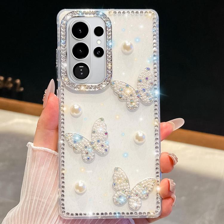 Diamond Glitter Pearl Butterfly Four-Corner Shockproof Phone Case, For Samsung Galaxy S26+ 5G, For Samsung Galaxy S26 Ultra 5G, For Samsung Galaxy S26 5G, For Samsung Galaxy A07 5G, For Samsung Galaxy A17 5G, For Samsung Galaxy A56 5G                  ...