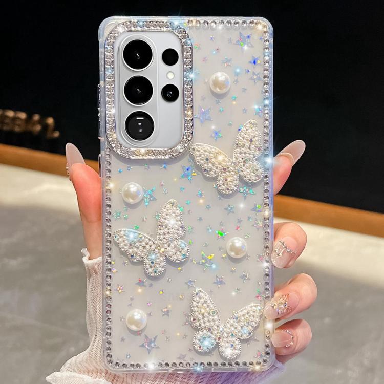 Diamond Glitter Pearl Butterfly Four-Corner Shockproof Phone Case, For Samsung Galaxy S26+ 5G, For Samsung Galaxy S26 Ultra 5G, For Samsung Galaxy S26 5G, For Samsung Galaxy A07 5G, For Samsung Galaxy A17 5G, For Samsung Galaxy A56 5G                  ...