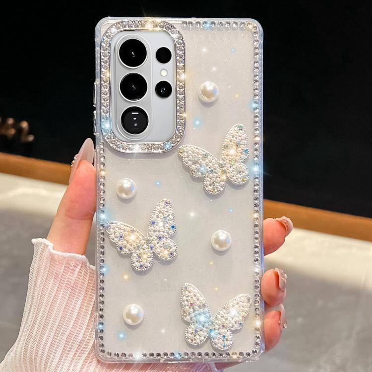 Diamond Glitter Pearl Butterfly Four-Corner Shockproof Phone Case, For Samsung Galaxy S26+ 5G, For Samsung Galaxy S26 Ultra 5G, For Samsung Galaxy S26 5G, For Samsung Galaxy A07 5G, For Samsung Galaxy A17 5G, For Samsung Galaxy A56 5G                  ...