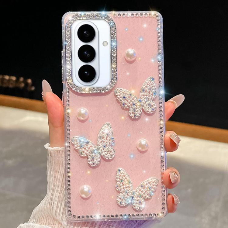Diamond Glitter Pearl Butterfly Four-Corner Shockproof Phone Case, For Samsung Galaxy S26+ 5G, For Samsung Galaxy S26 Ultra 5G, For Samsung Galaxy S26 5G, For Samsung Galaxy A07 5G, For Samsung Galaxy A17 5G, For Samsung Galaxy A56 5G                  ...