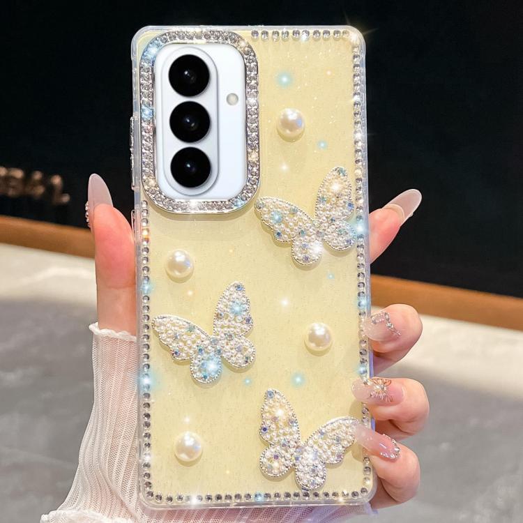 Diamond Glitter Pearl Butterfly Four-Corner Shockproof Phone Case, For Samsung Galaxy S26+ 5G, For Samsung Galaxy S26 Ultra 5G, For Samsung Galaxy S26 5G, For Samsung Galaxy A07 5G, For Samsung Galaxy A17 5G, For Samsung Galaxy A56 5G                  ...