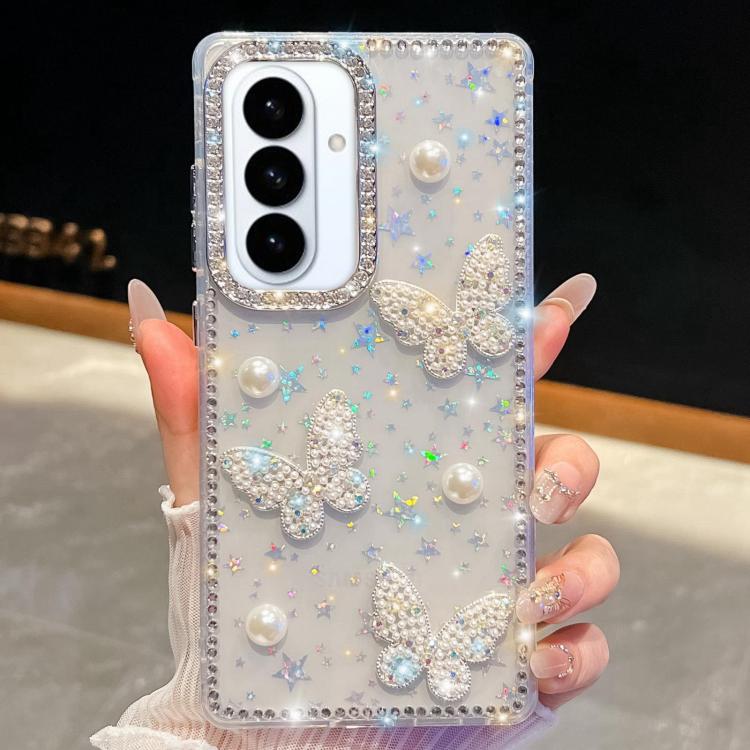 Diamond Glitter Pearl Butterfly Four-Corner Shockproof Phone Case, For Samsung Galaxy S26+ 5G, For Samsung Galaxy S26 Ultra 5G, For Samsung Galaxy S26 5G, For Samsung Galaxy A07 5G, For Samsung Galaxy A17 5G, For Samsung Galaxy A56 5G                  ...