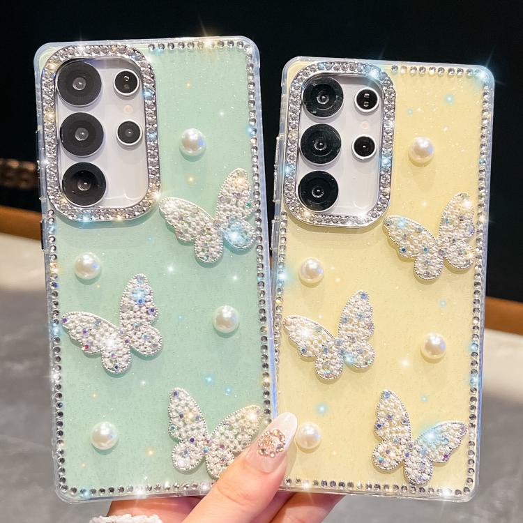 Diamond Glitter Pearl Butterfly Four-Corner Shockproof Phone Case, For Samsung Galaxy S24 Ultra 5G, For Samsung Galaxy S24+ 5G, For Samsung Galaxy S24 5G, For Samsung Galaxy S23 Ultra 5G