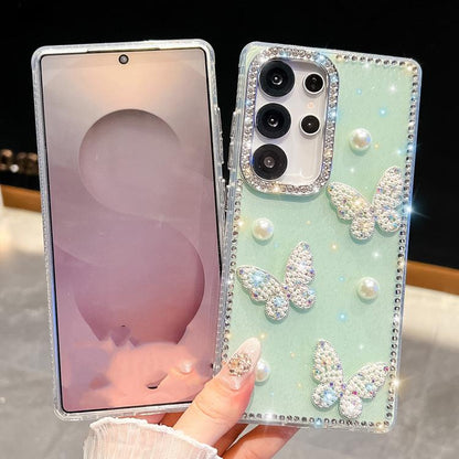 Diamond Glitter Pearl Butterfly Four-Corner Shockproof Phone Case, For Samsung Galaxy S24 Ultra 5G, For Samsung Galaxy S24+ 5G, For Samsung Galaxy S24 5G, For Samsung Galaxy S23 Ultra 5G