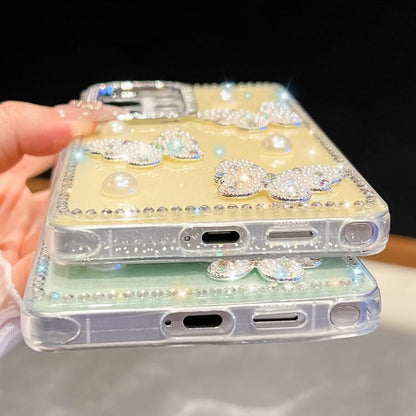 Diamond Glitter Pearl Butterfly Four-Corner Shockproof Phone Case, For Samsung Galaxy S24 Ultra 5G, For Samsung Galaxy S24+ 5G, For Samsung Galaxy S24 5G, For Samsung Galaxy S23 Ultra 5G
