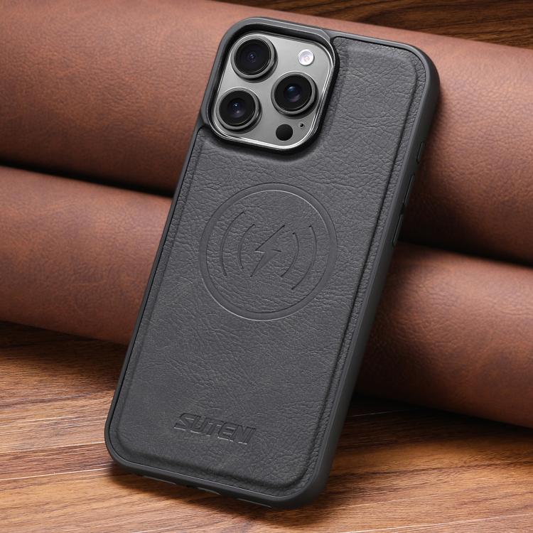 Suteni G5 Litchi Leather Magnetic MagSafe Phone Case