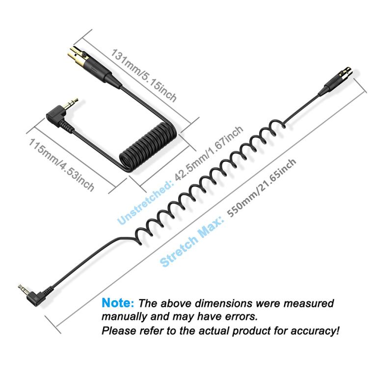 JUNSUNMAY 3.5mm Stereo Male to 3 Pin XLR Female Mixer Spring Extension Adapter Cable, Length: 0.5m