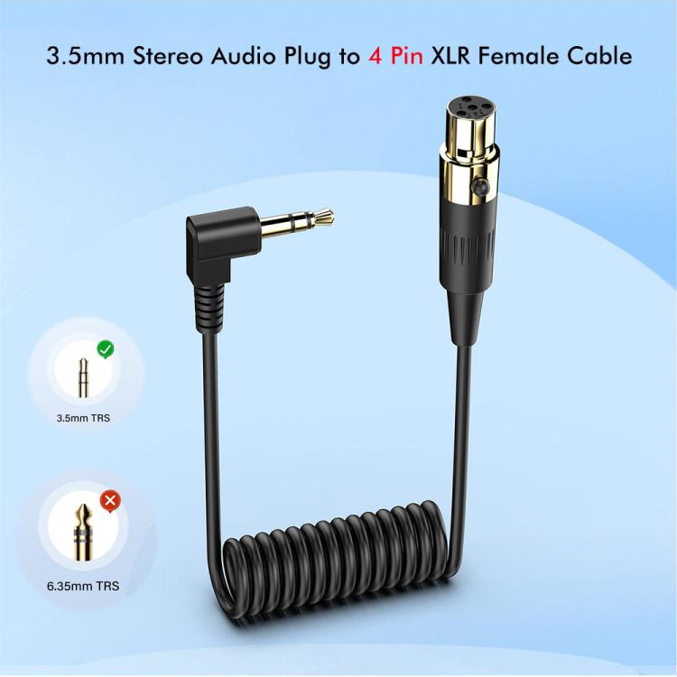 JUNSUNMAY 3.5mm Stereo Male to 4 Pin XLR Female Mixer Spring Extension Adapter Cable, Length: 0.5m