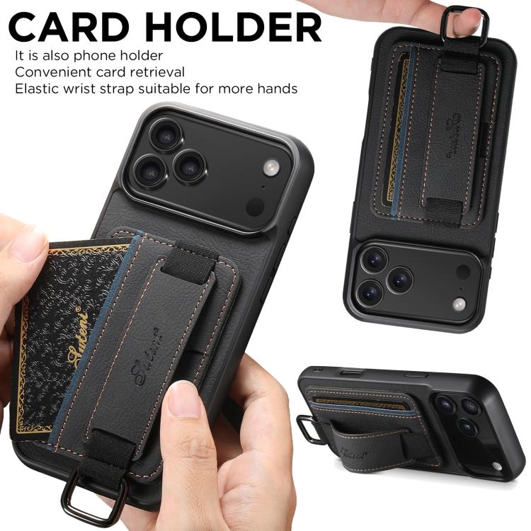 Suteni H13 Litchi Leather Wrist Strap Wallet Back Phone Case