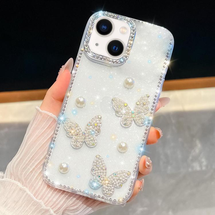 Diamond Glitter Pearl Butterfly Four-Corner Shockproof Phone Case