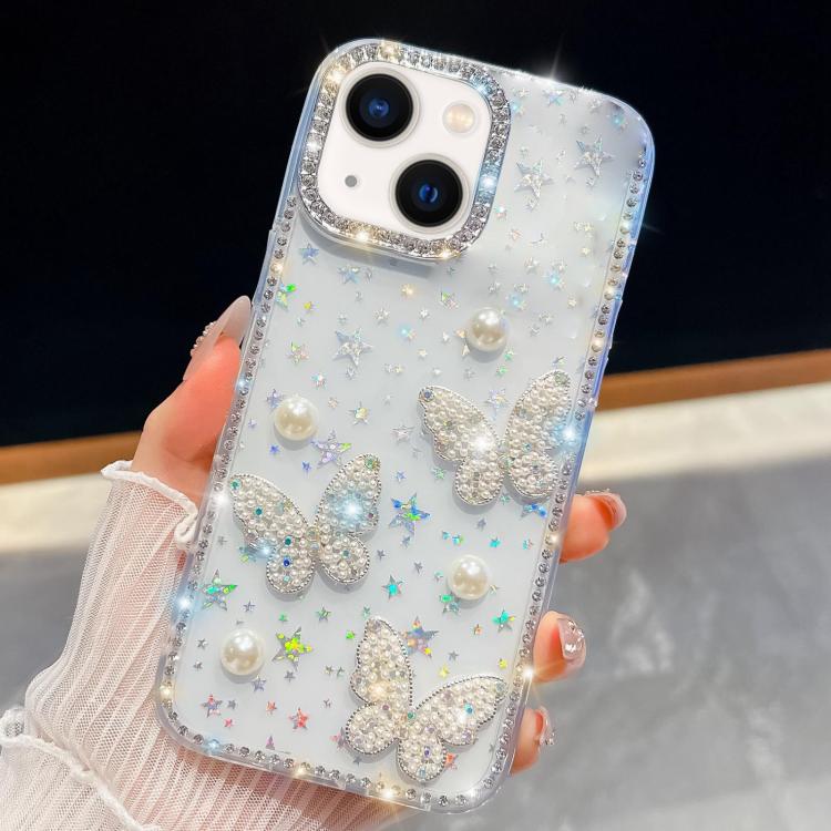 Diamond Glitter Pearl Butterfly Four-Corner Shockproof Phone Case