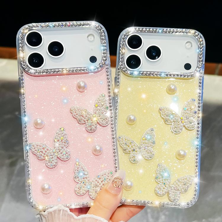 Diamond Glitter Pearl Butterfly Four-Corner Shockproof Phone Case