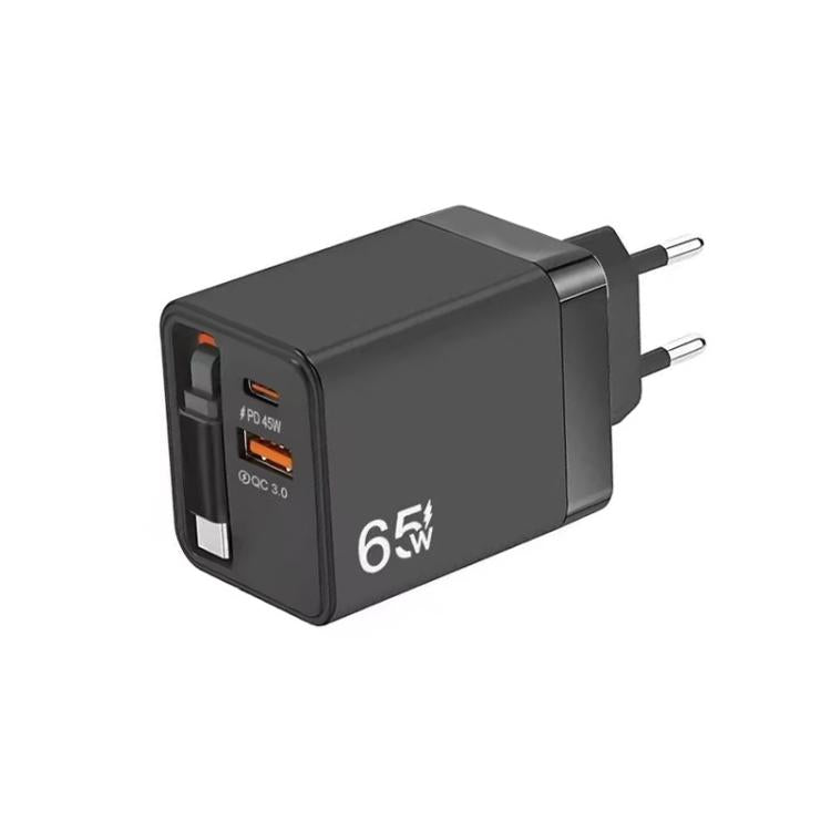 FC1 3-in-1 70cm Retractable Type-C Cable, PD3.0, QC3.0 USB Phone Charger, EU Plug