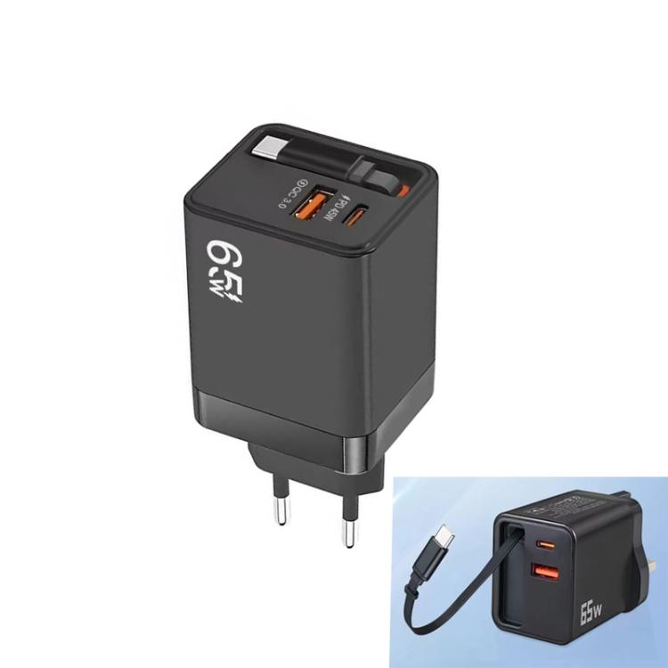 FC1 3-in-1 70cm Retractable Type-C Cable, PD3.0, QC3.0 USB Phone Charger, EU Plug
