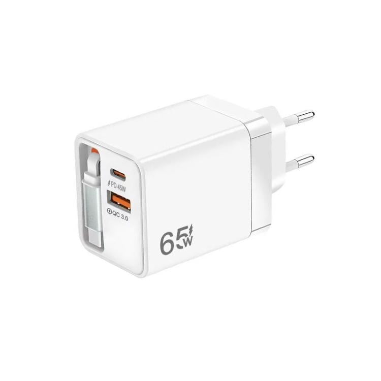 FC1 3-in-1 70cm Retractable Type-C Cable, PD3.0, QC3.0 USB Phone Charger, EU Plug