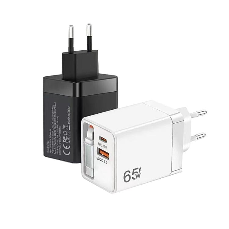FC1 3-in-1 70cm Retractable Type-C Cable, PD3.0, QC3.0 USB Phone Charger, EU Plug