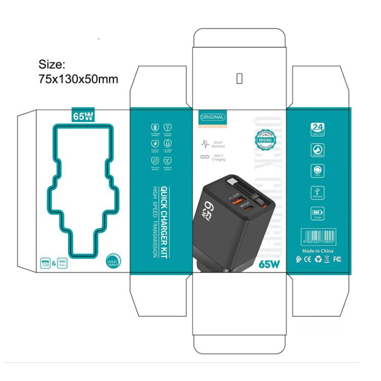 FC1 3-in-1 70cm Retractable Type-C Cable, PD3.0, QC3.0 USB Phone Charger, EU Plug