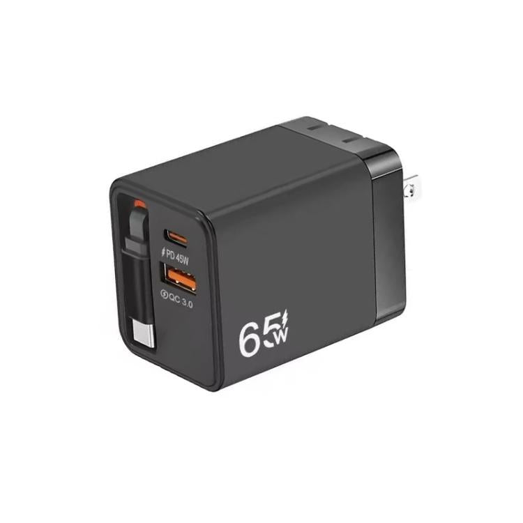 FC1 3-in-1 70cm Retractable Type-C Cable, PD3.0, QC3.0 USB Phone Charger, US Plug