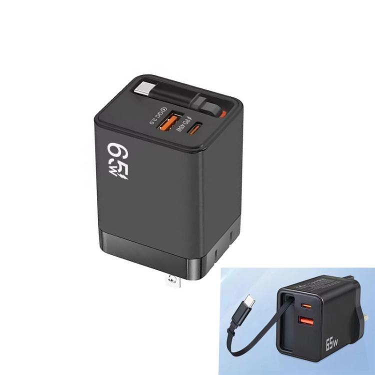 FC1 3-in-1 70cm Retractable Type-C Cable, PD3.0, QC3.0 USB Phone Charger, US Plug
