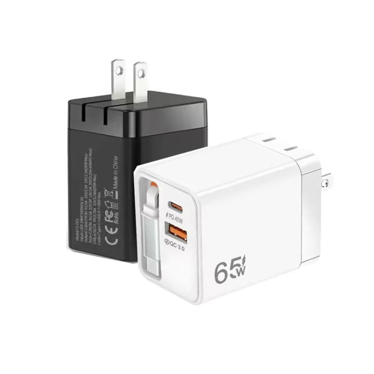 FC1 3-in-1 70cm Retractable Type-C Cable, PD3.0, QC3.0 USB Phone Charger, US Plug