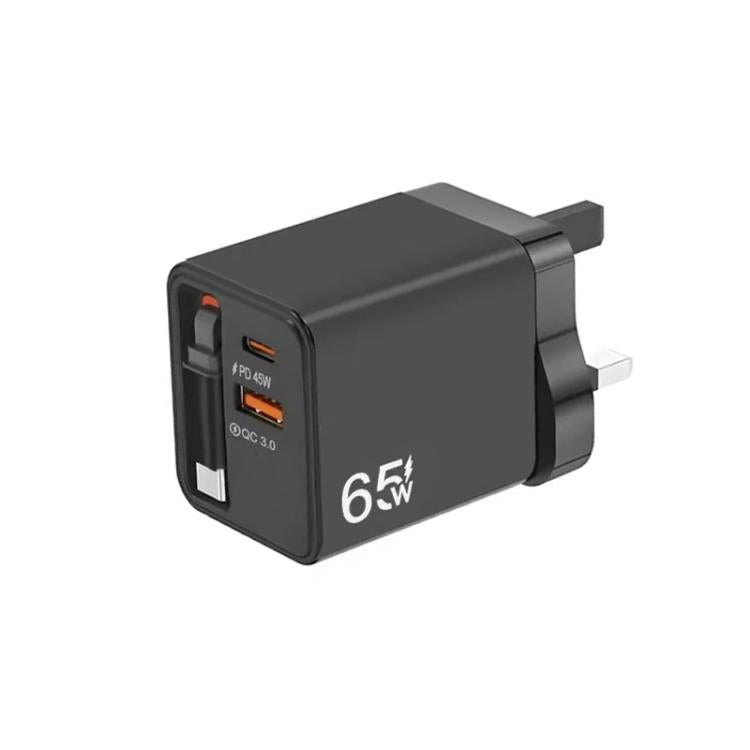 FC1 3-in-1 70cm Retractable Type-C Cable, PD3.0, QC3.0 USB Phone Charger, UK Plug