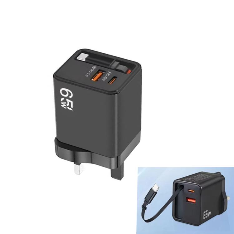 FC1 3-in-1 70cm Retractable Type-C Cable, PD3.0, QC3.0 USB Phone Charger, UK Plug