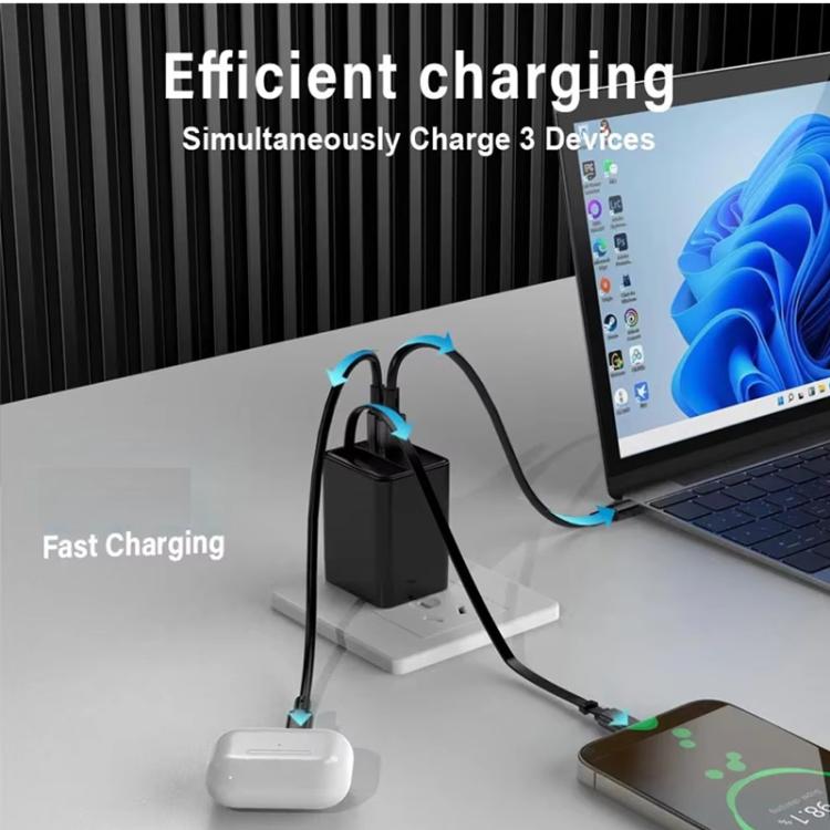 FC1 3-in-1 70cm Retractable Type-C Cable, PD3.0, QC3.0 USB Phone Charger, UK Plug