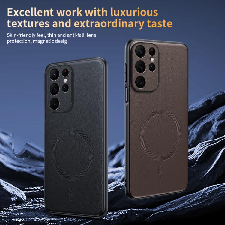 Plain Leather MagSafe Shockproof Phone Case, For Samsung Galaxy S23 Ultra 5G, For Samsung Galaxy S23+ 5G, For Samsung Galaxy S23 5G