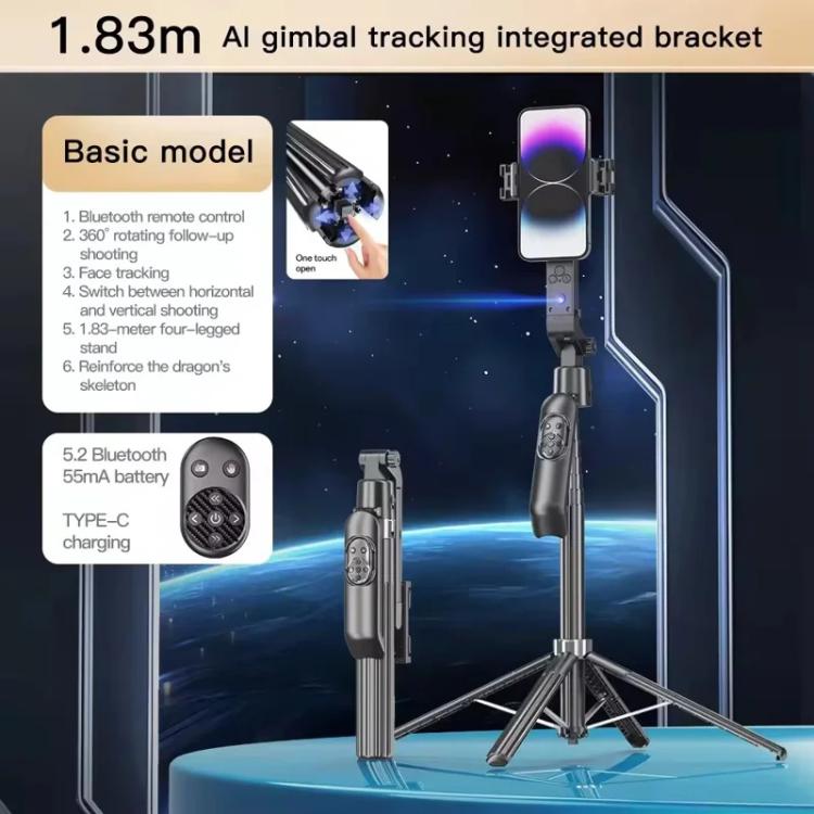 Q565 Anti Shake Extendable 4-Leg Stand Smartphone Facial Tracking Gimbal Selfie Stick