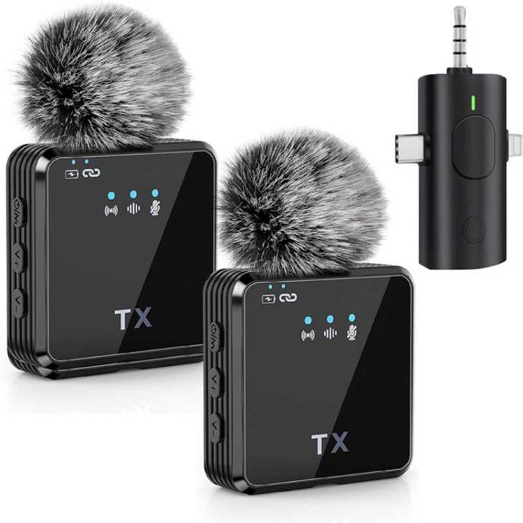 Mini Wireless Lavalier Microphone with 3 in 1 Receiver and Dual Microphone for Interview / Vlog / Podcast