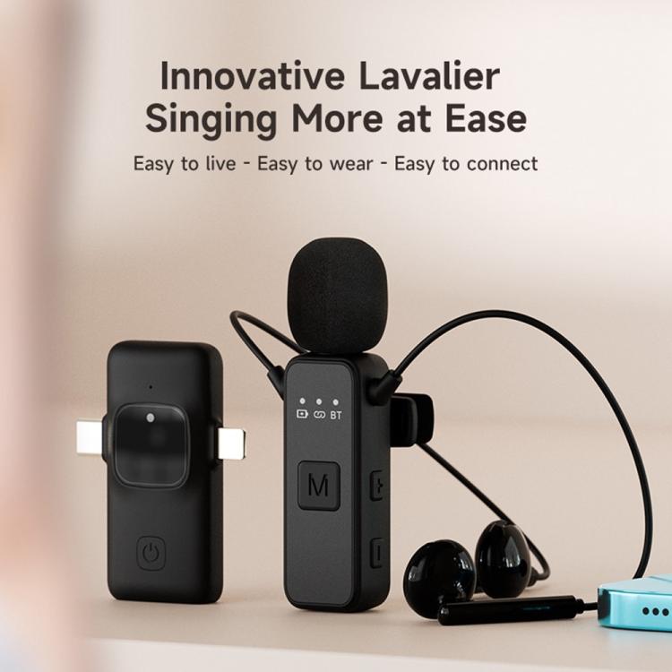 K3 Wireless Lavalier Microphone with Integrated Earphones and 2 in 1 Receiver For Live Streaming / Vlog / Interview
