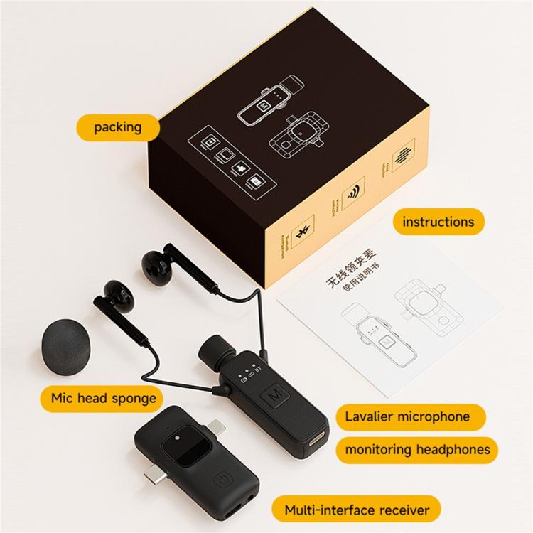 K3 Wireless Lavalier Microphone with Integrated Earphones and 2 in 1 Receiver For Live Streaming / Vlog / Interview