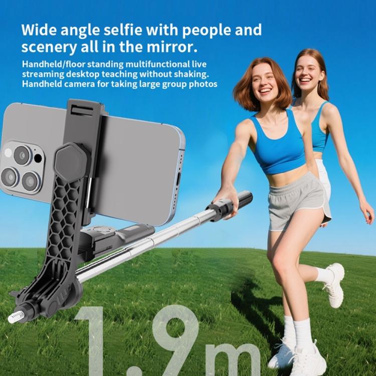 K50 1.9m Extendable Live Streaming Floor Stand Single Phone Clip Bluetooth Selfie Stick Tripod