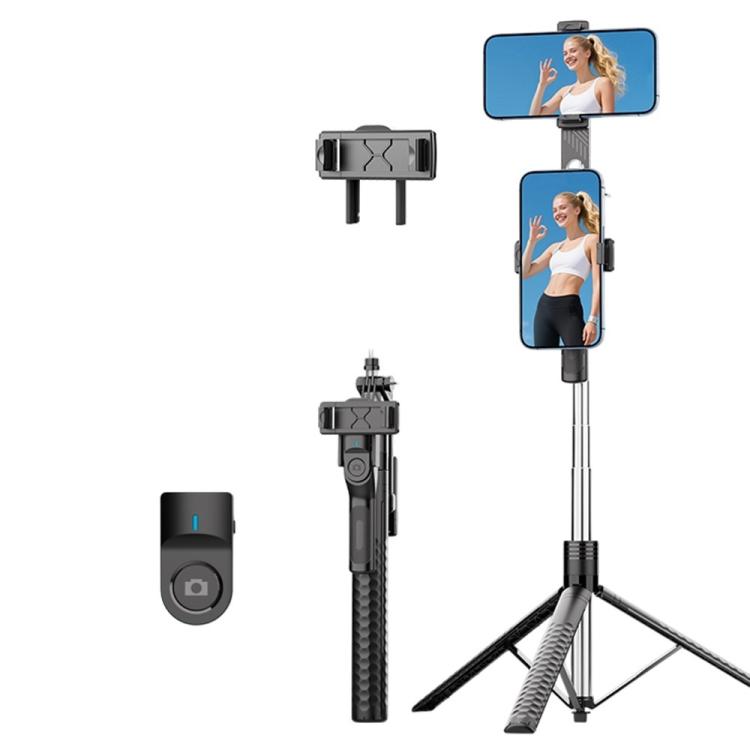 K50 1.9m Extendable Live Streaming Tripod Dual Phone Clip Bluetooth Selfie Stick