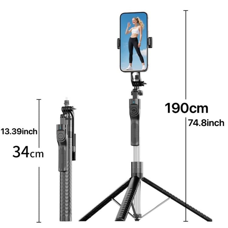 K50 1.9m Extendable Live Streaming Tripod Dual Phone Clip Bluetooth Selfie Stick