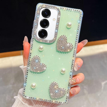 Diamond Glitter Pearl Heart Four-Corner Shockproof Phone Case, For Samsung Galaxy S24 Ultra 5G, For Samsung Galaxy S24+ 5G, For Samsung Galaxy S24 5G, For Samsung Galaxy S23 Ultra 5G