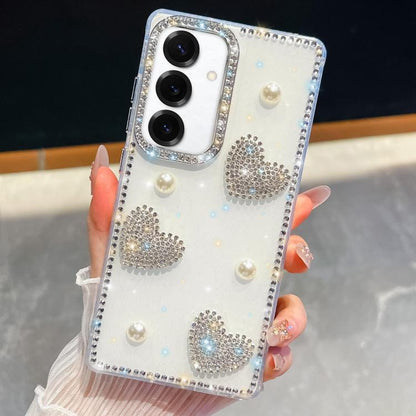 Diamond Glitter Pearl Heart Four-Corner Shockproof Phone Case, For Samsung Galaxy S24 Ultra 5G, For Samsung Galaxy S24+ 5G, For Samsung Galaxy S24 5G, For Samsung Galaxy S23 Ultra 5G