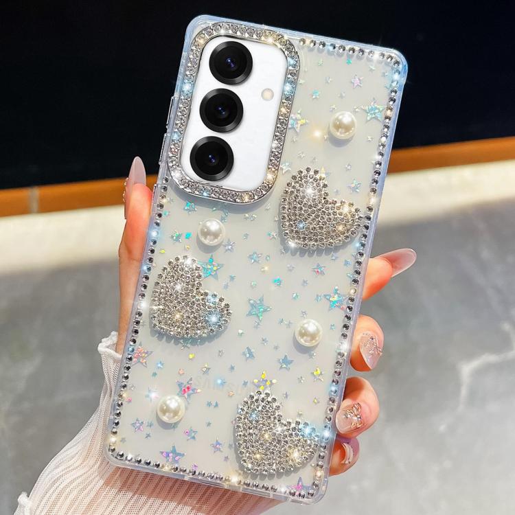 Diamond Glitter Pearl Heart Four-Corner Shockproof Phone Case, For Samsung Galaxy S24 Ultra 5G, For Samsung Galaxy S24+ 5G, For Samsung Galaxy S24 5G, For Samsung Galaxy S23 Ultra 5G