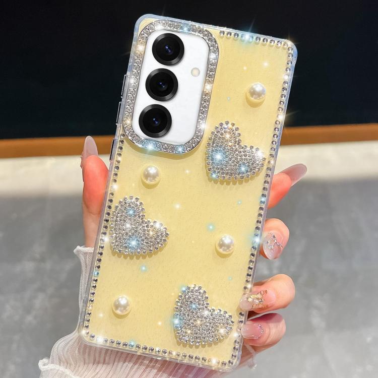 Diamond Glitter Pearl Heart Four-Corner Shockproof Phone Case, For Samsung Galaxy S24 Ultra 5G, For Samsung Galaxy S24+ 5G, For Samsung Galaxy S24 5G, For Samsung Galaxy S23 Ultra 5G