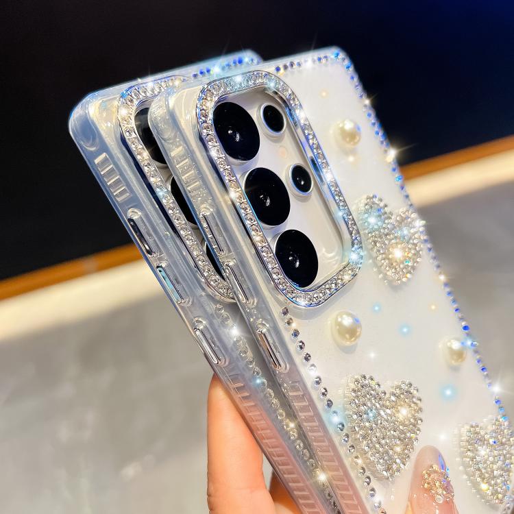 Diamond Glitter Pearl Heart Four-Corner Shockproof Phone Case, For Samsung Galaxy S24 Ultra 5G, For Samsung Galaxy S24+ 5G, For Samsung Galaxy S24 5G, For Samsung Galaxy S23 Ultra 5G