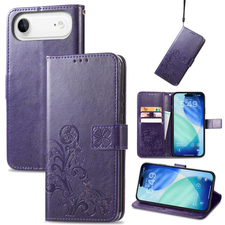 Four-leaf Clasp Embossed Buckle Leather Phone Case