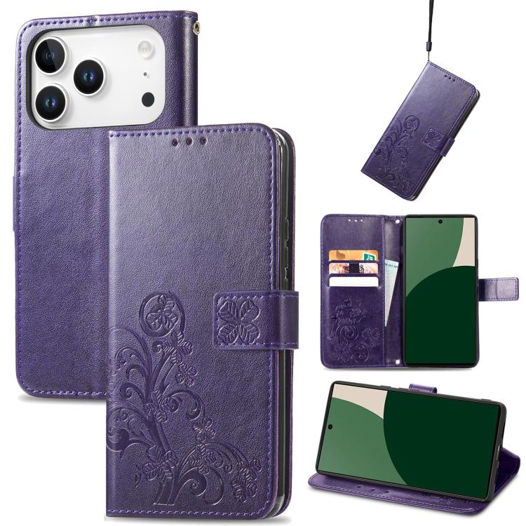 Four-leaf Clasp Embossed Buckle Leather Phone Case