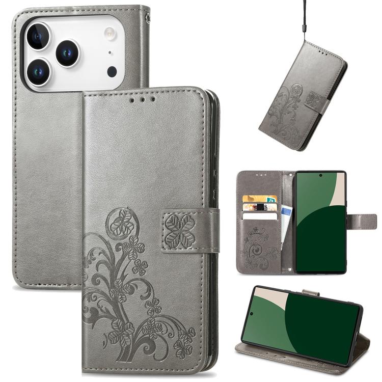 Four-leaf Clasp Embossed Buckle Leather Phone Case