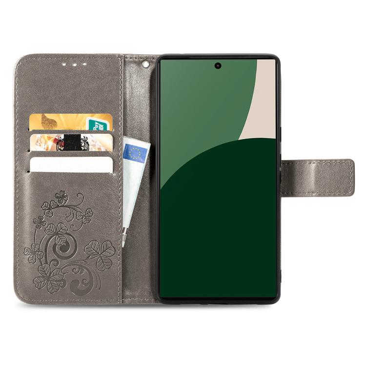 Four-leaf Clasp Embossed Buckle Leather Phone Case