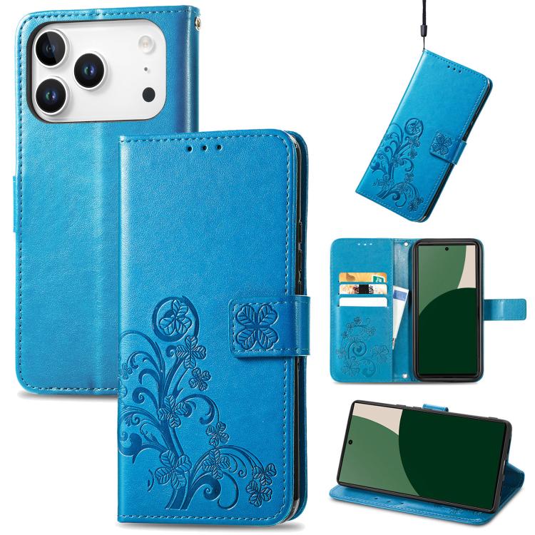 Four-leaf Clasp Embossed Buckle Leather Phone Case