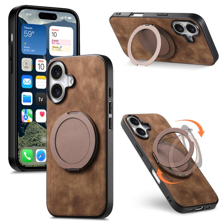 Retro Leather Rotation Round Holder Phone Case