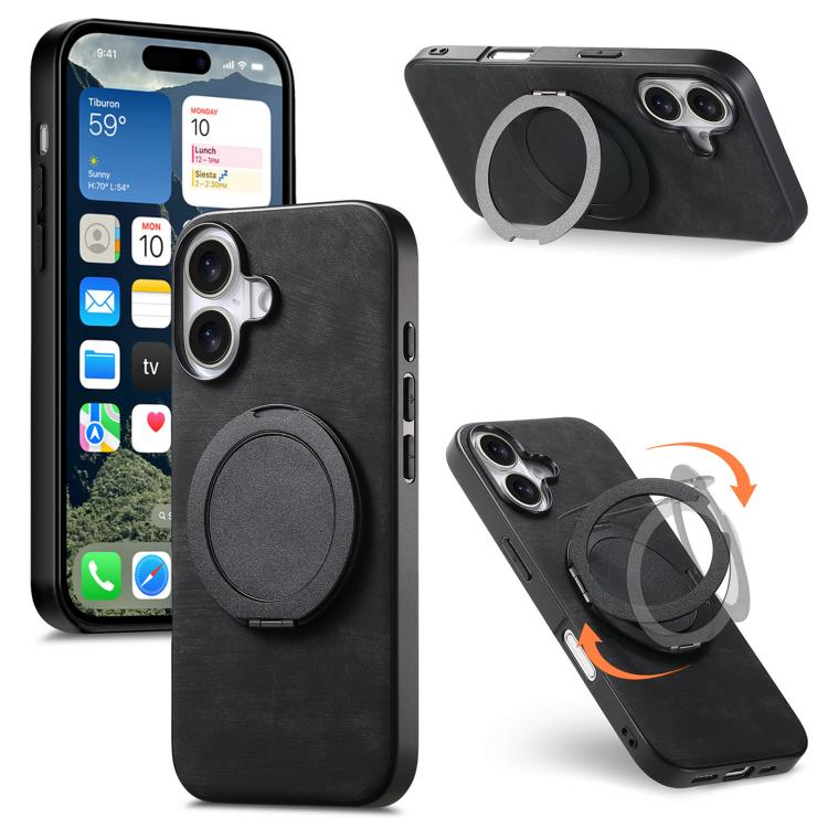 Retro Leather Rotation Round Holder Phone Case