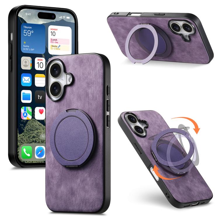 Retro Leather Rotation Round Holder Phone Case