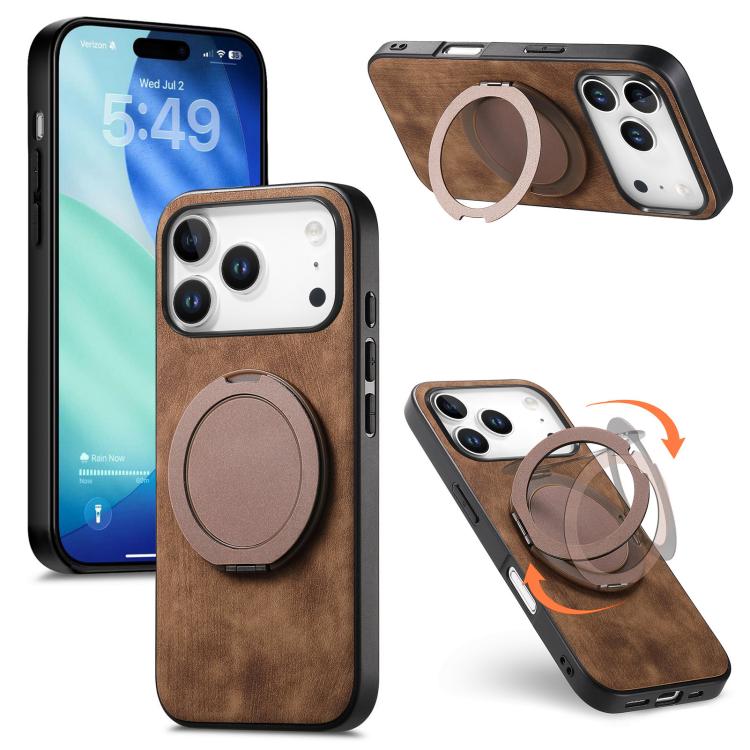 Retro Leather Rotation Round Holder Phone Case