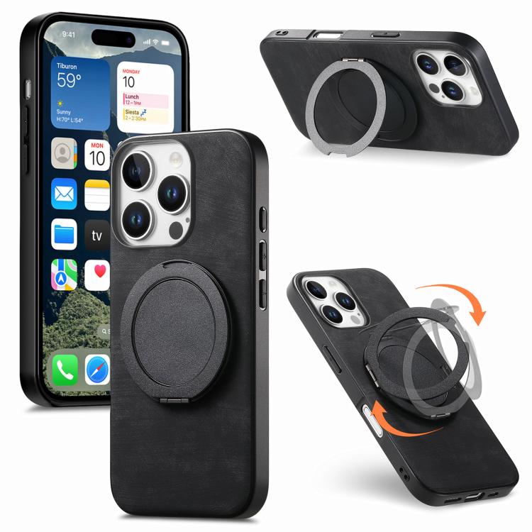 Retro Leather Rotation Round Holder Phone Case